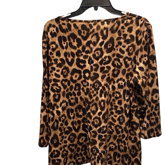 Zoe + Phoebe XL Tan Black Leopard Print Blouse Criss Cross Front Gold Buttons - Picture 2 of 4